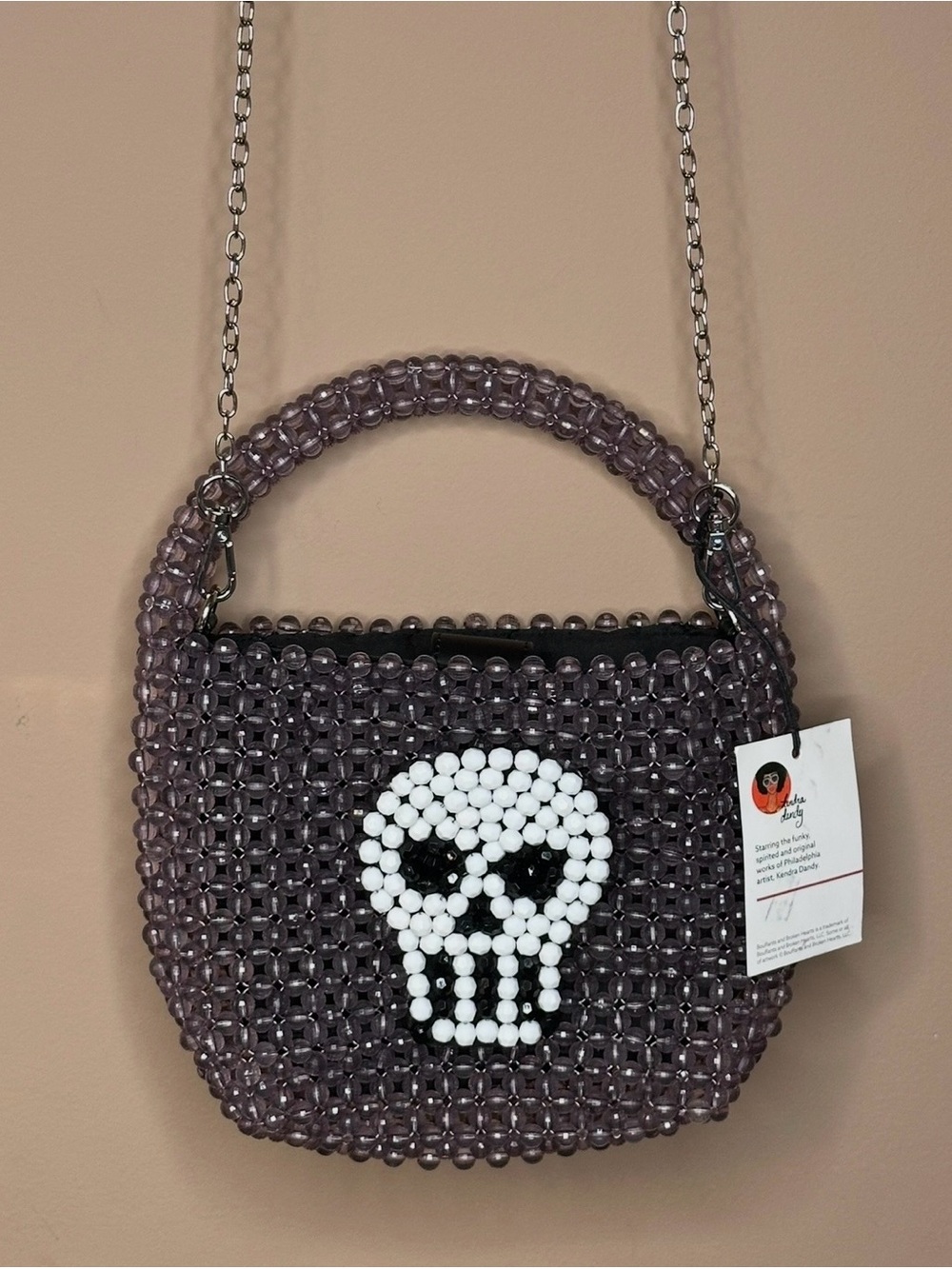 NWT Bouffants and Broken Hearts Skull Beaded Purse Crossbody Halloween Goth